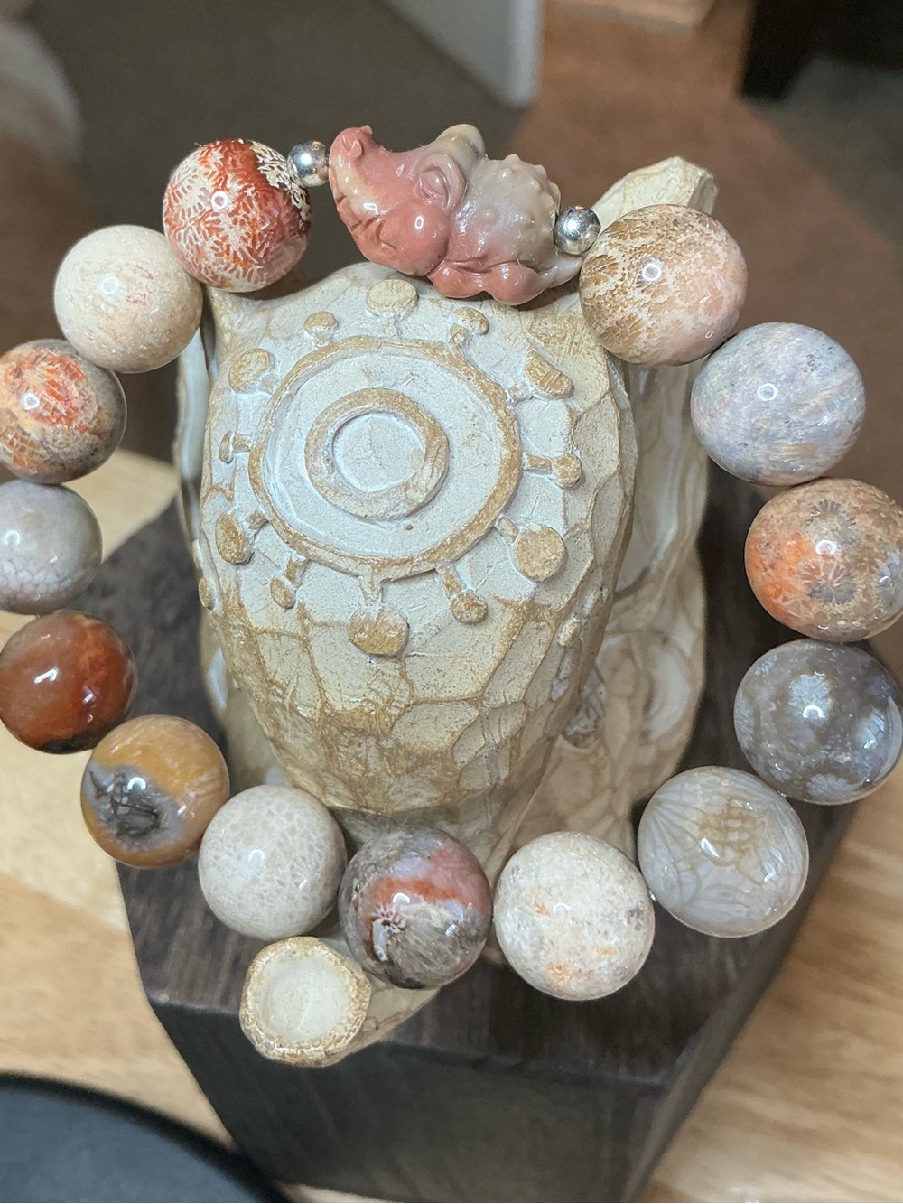 Coral Jade 13mm with Alashan Alligator